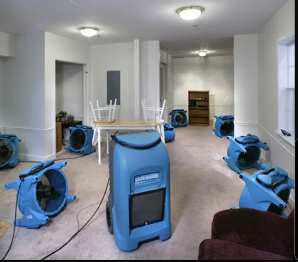 Air movers and dehumidifier setup for Water Extraction & Removal in Sioux Center